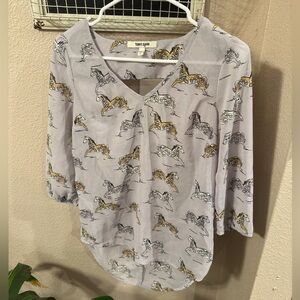 HORSE Print Sheer Tunic-Like Top